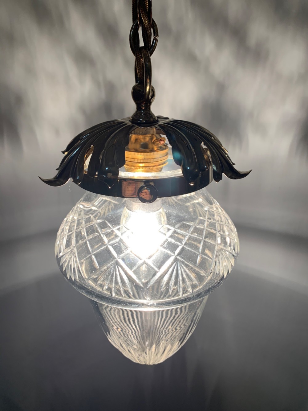Edwardian Ceiling Cut Crystal Ceiling Bome, Brass Gallery, Rewired  View XIV