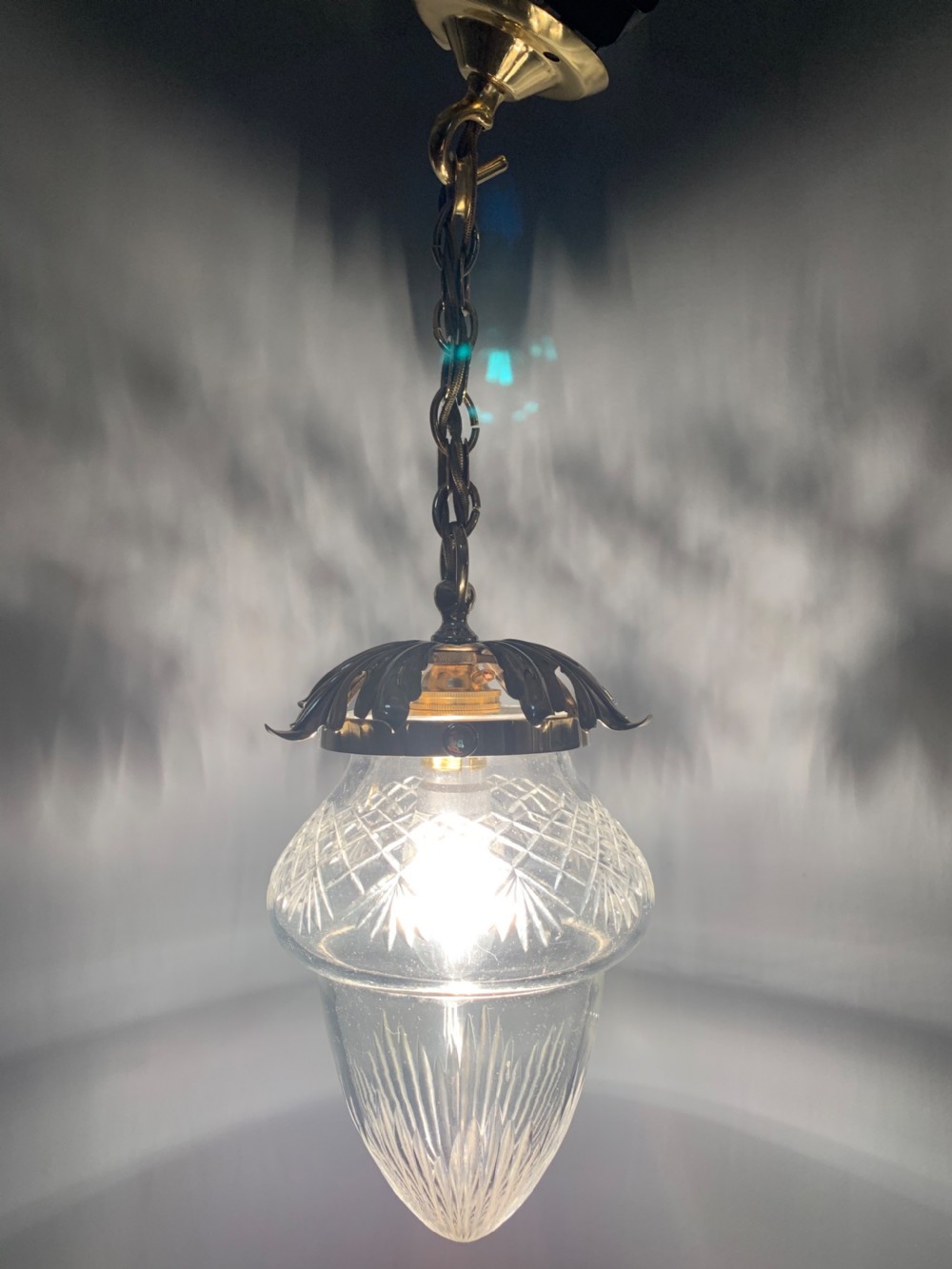 Edwardian Ceiling Cut Crystal Ceiling Bome, Brass Gallery, Rewired  View XV