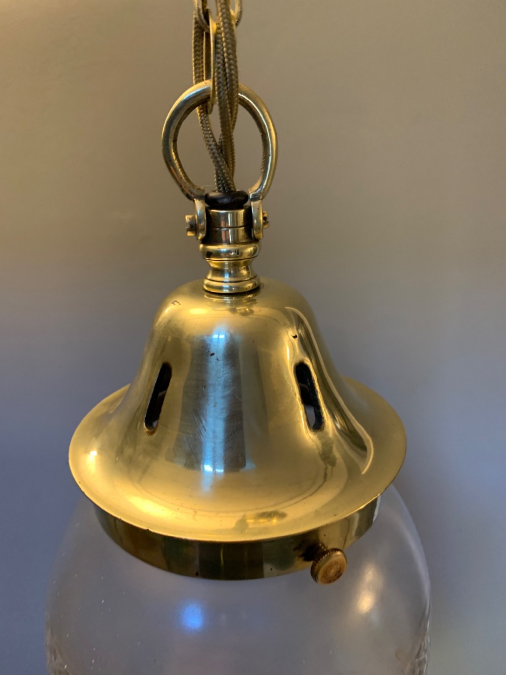 Cut & Frosted Edwardian Pendant Light with Cast Brass Gallery, Rewired  View VI
