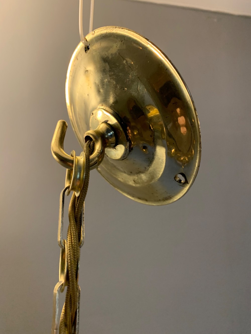 Cut & Frosted Edwardian Pendant Light with Cast Brass Gallery, Rewired  View VII