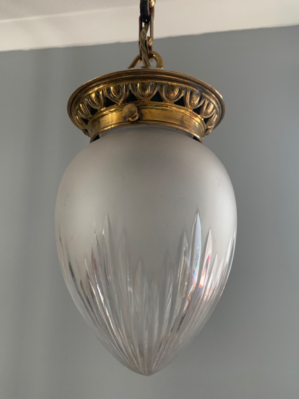 Frosted & Cut Glass Holophane Ceiling Light, Rewired  View VI