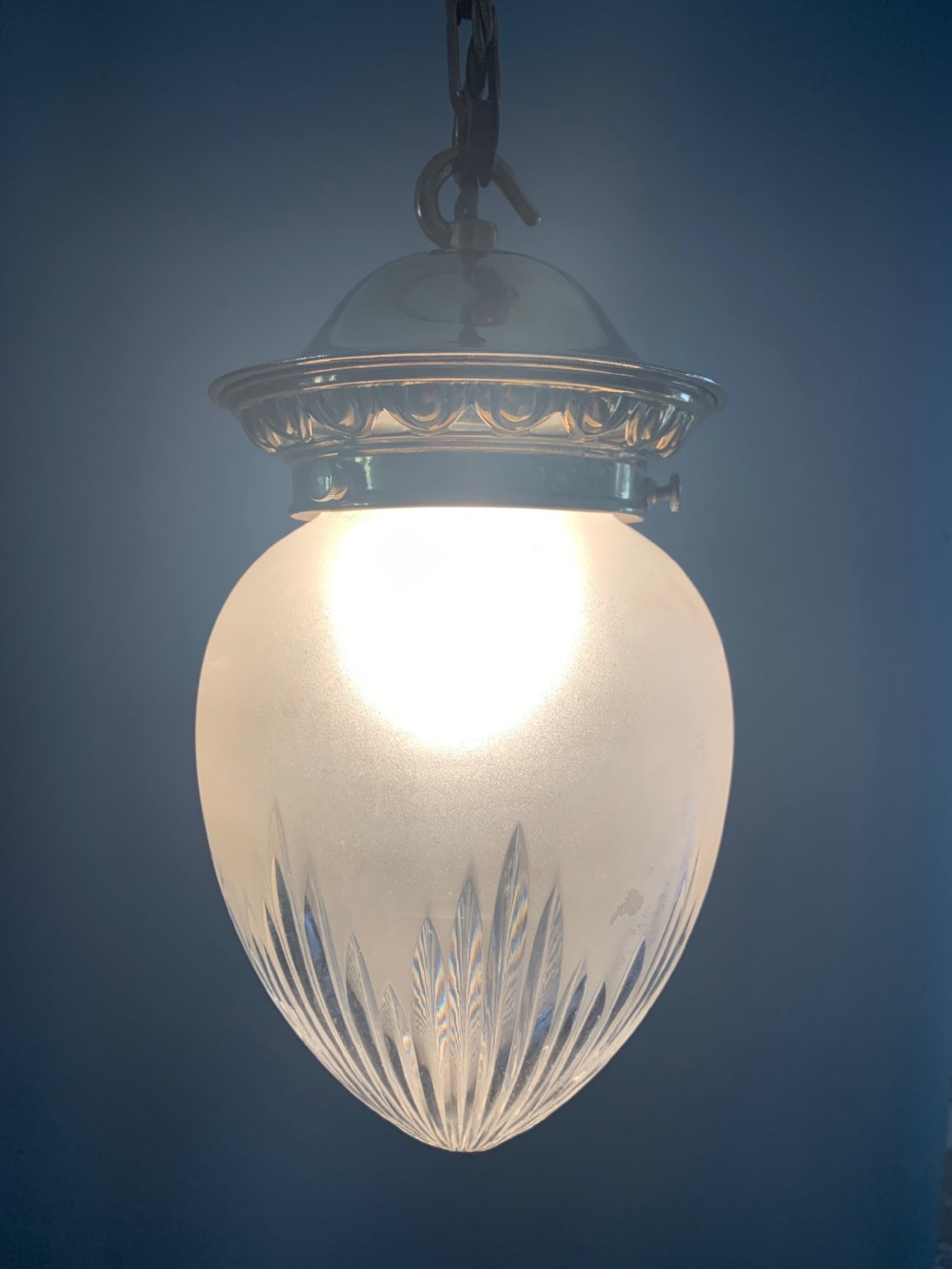 Frosted & Cut Glass Holophane Ceiling Light, Rewired  View VIII