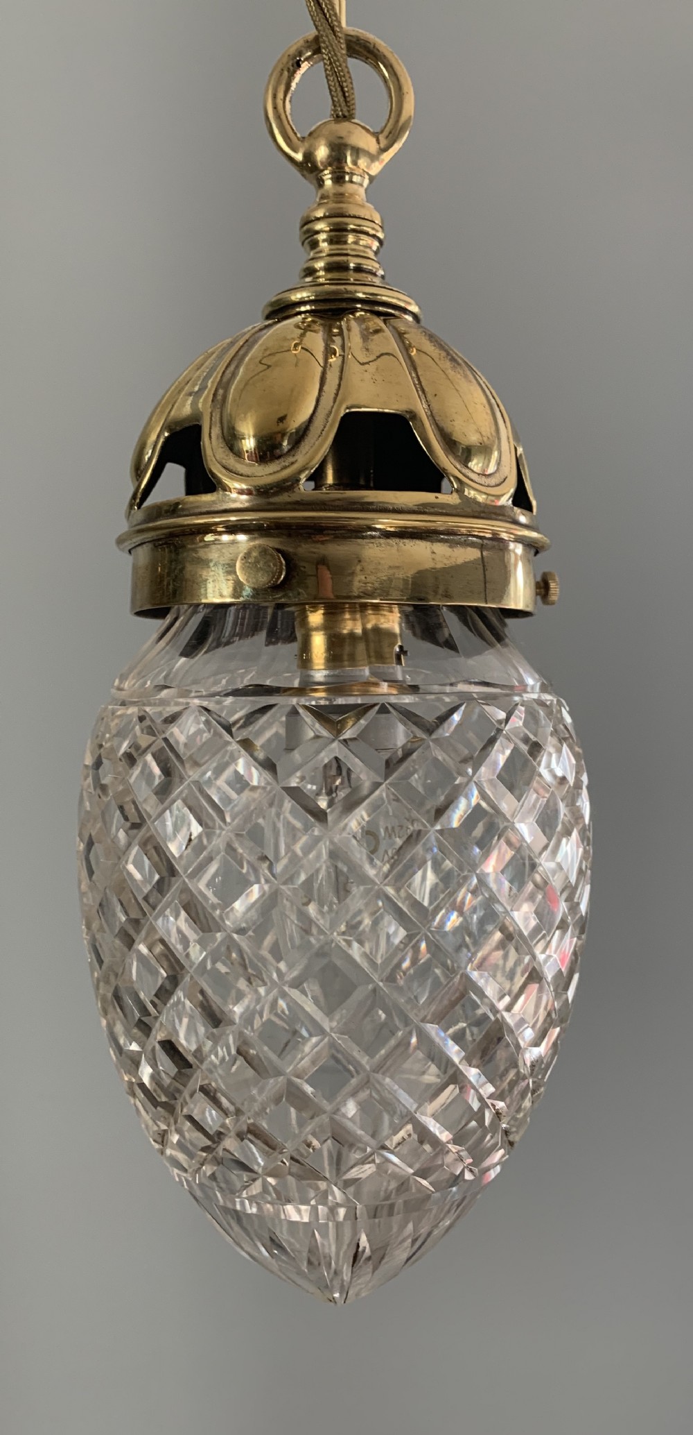 c1910 Cut Crystal Ceiling Light with Brass Gallery,  Rewired 