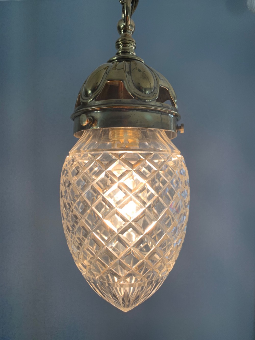 c1910 Cut Crystal Ceiling Light with Brass Gallery,  Rewired  View IX