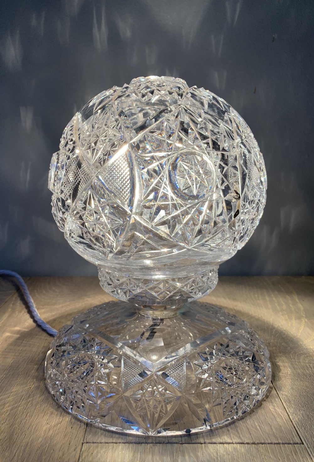 C1930 Cut Crystal Mushroom Table Lamp, Rewired and PAT tested  View V