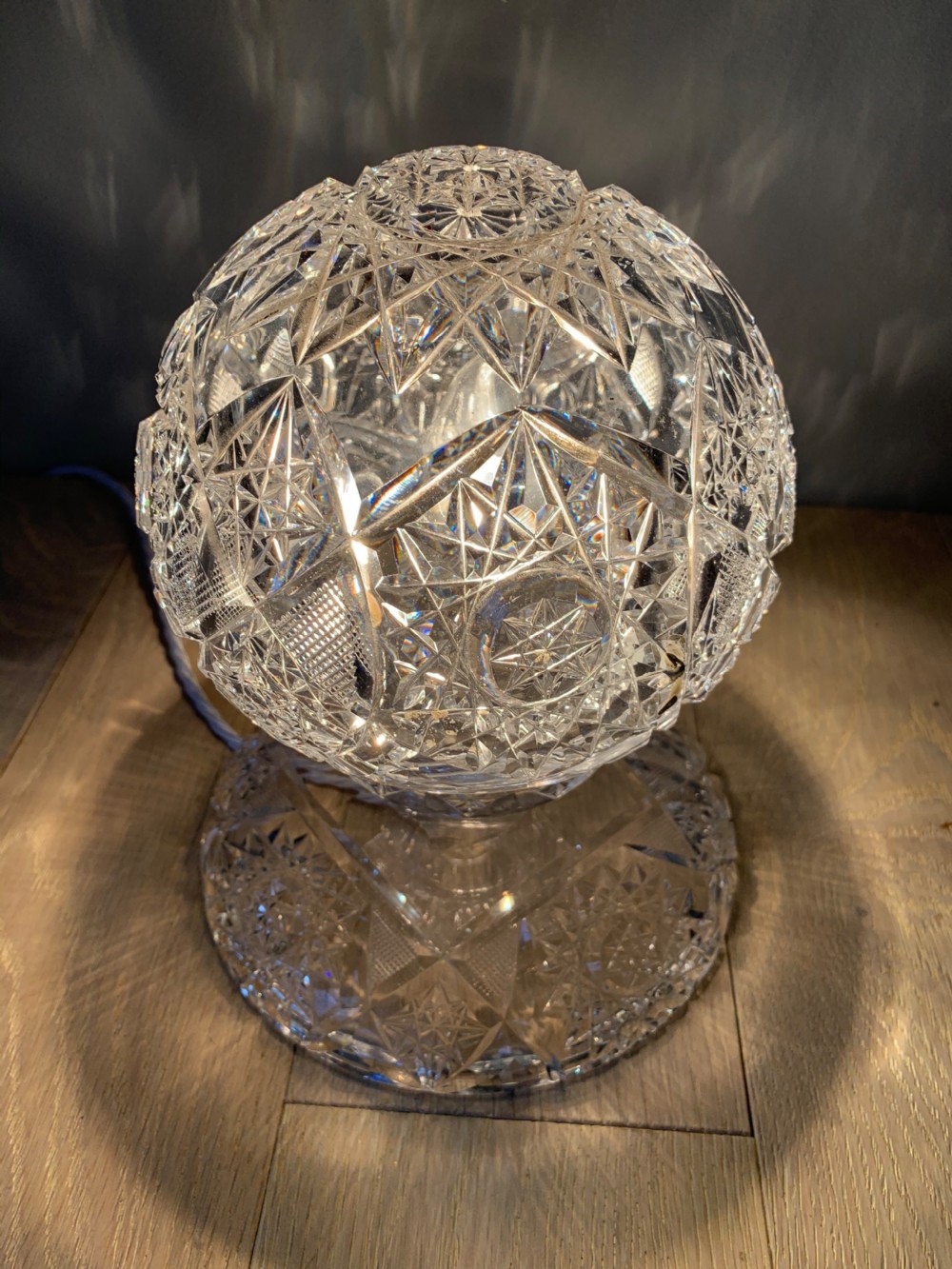 C1930 Cut Crystal Mushroom Table Lamp, Rewired and PAT tested  View VI