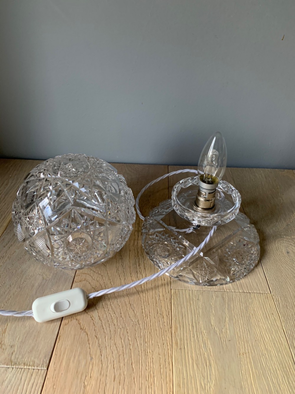 C1930 Cut Crystal Mushroom Table Lamp, Rewired and PAT tested  View IX