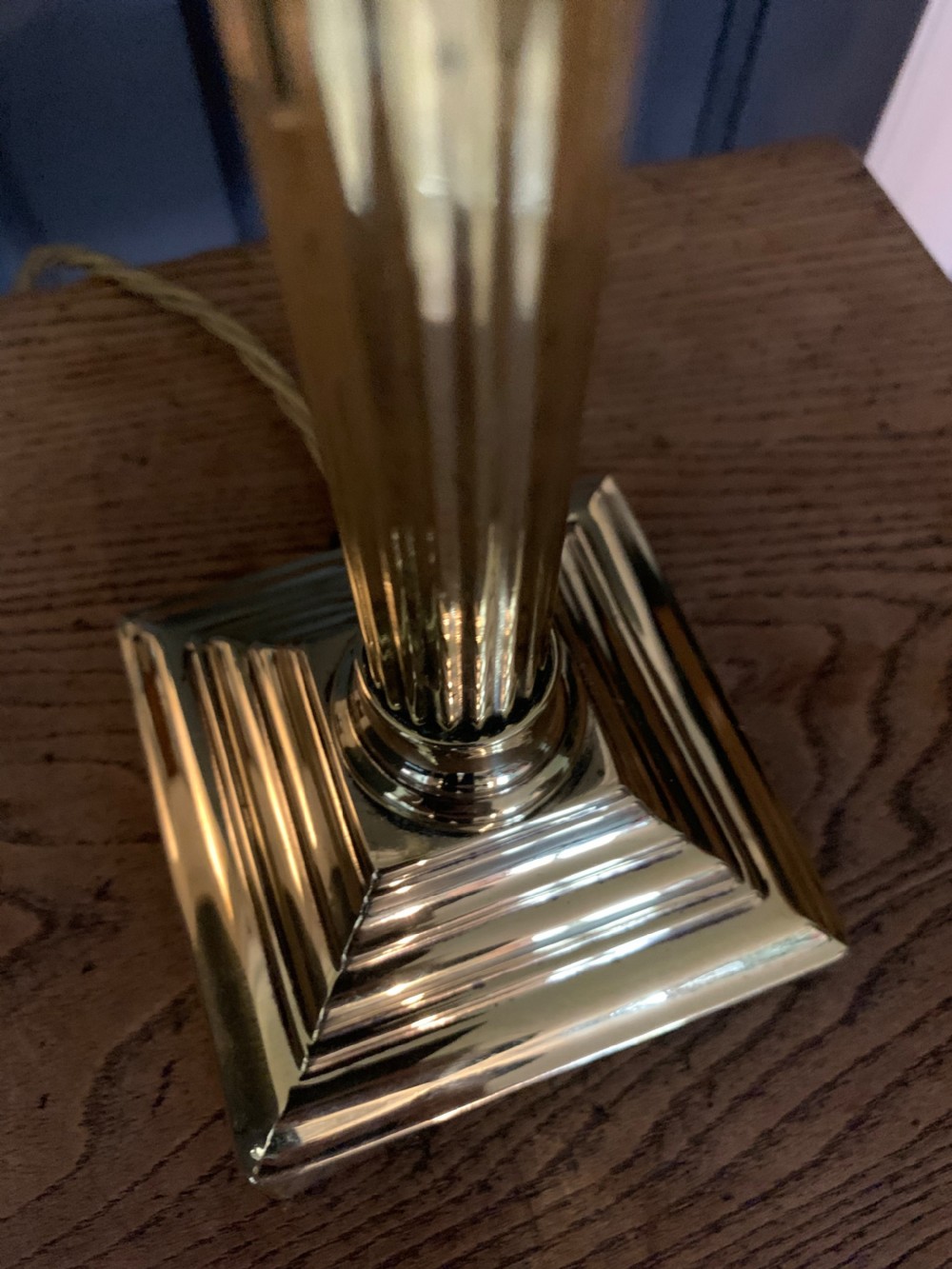 c1910 Quality Brass Corinthian Column Table Lamp, Rewired and PAT tested View IV