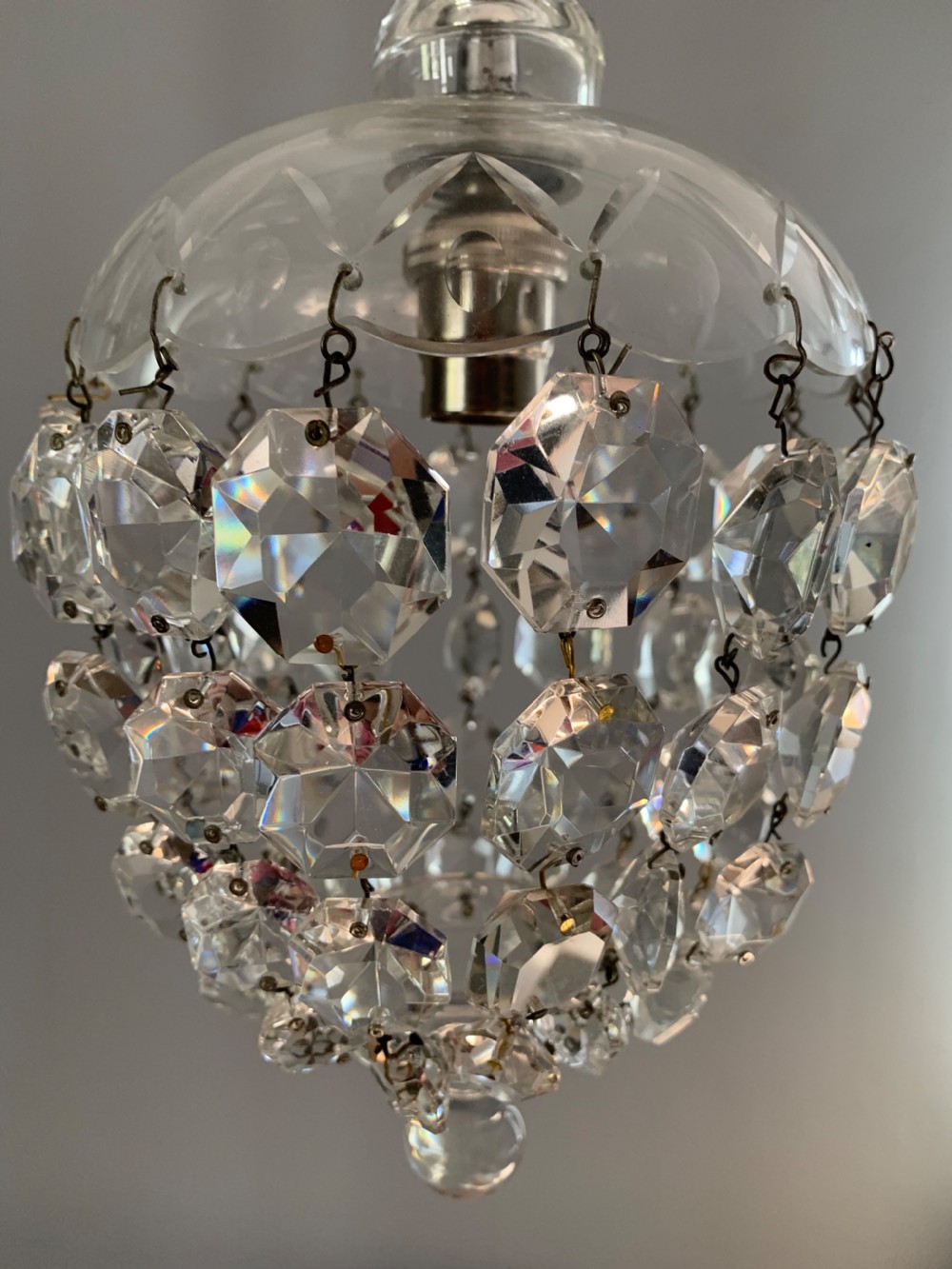 Victorian Glass Crystal Lustre Ceiling Light, Rewired  View III