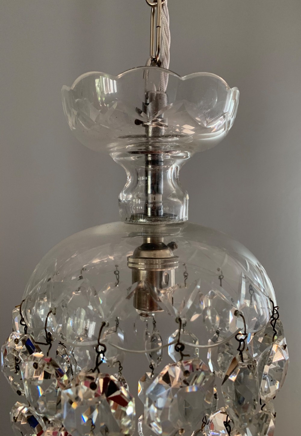 Victorian Glass Crystal Lustre Ceiling Light, Rewired  View IV