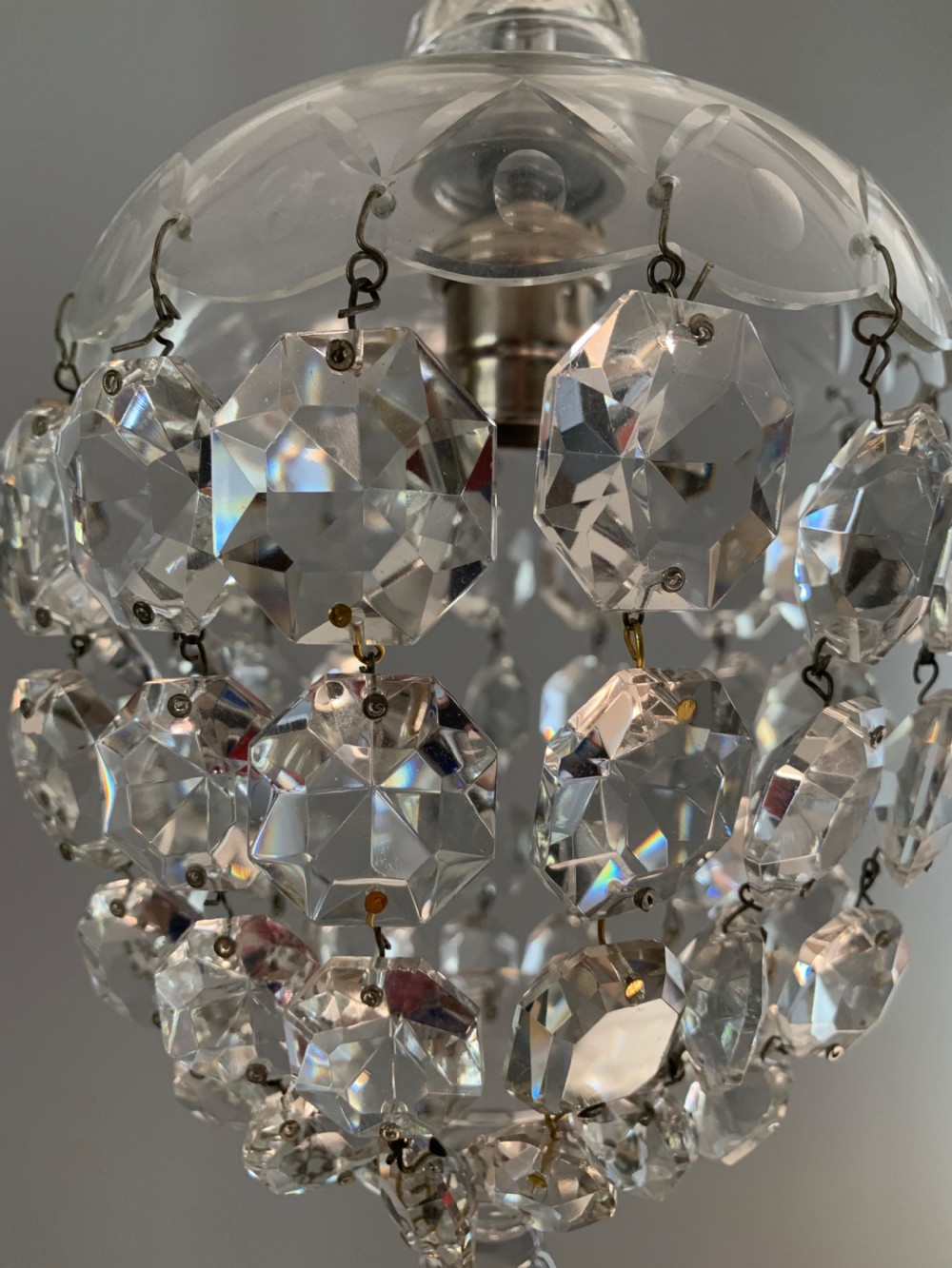 Victorian Glass Crystal Lustre Ceiling Light, Rewired  View IX