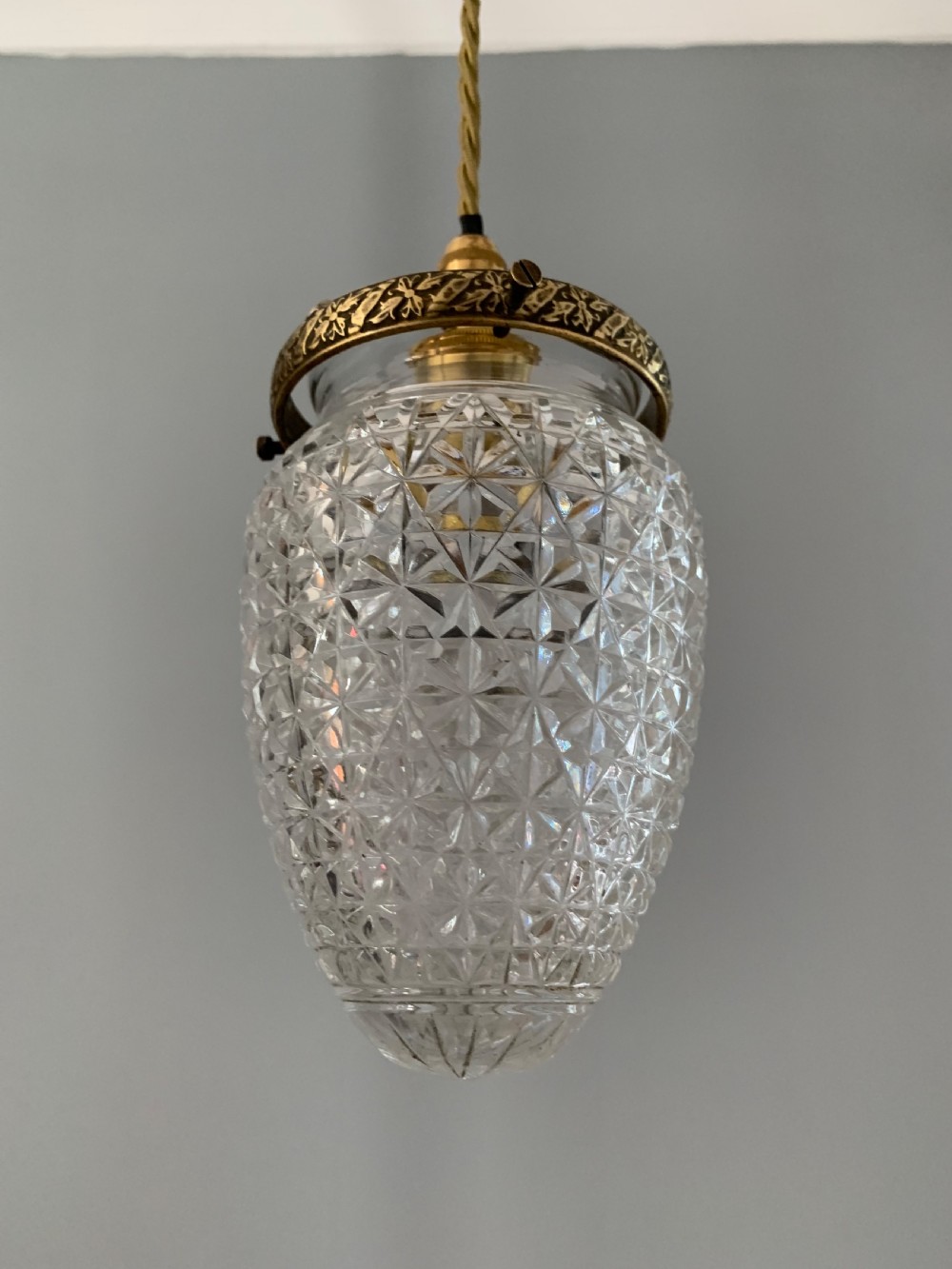 C1920’s Cut Glass Pendant Ceiling Light, Rewired 