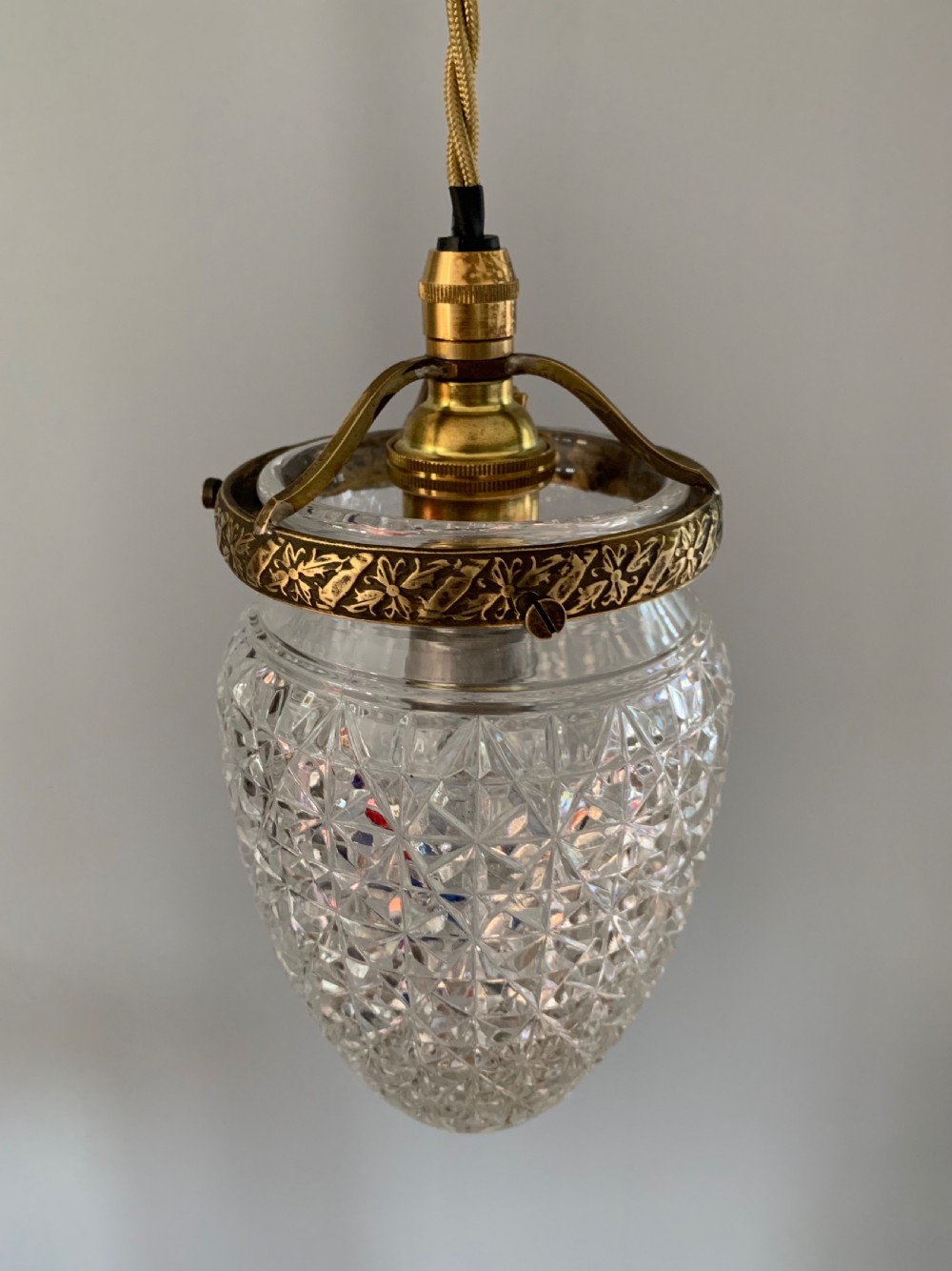 C1920’s Cut Glass Pendant Ceiling Light, Rewired  View II