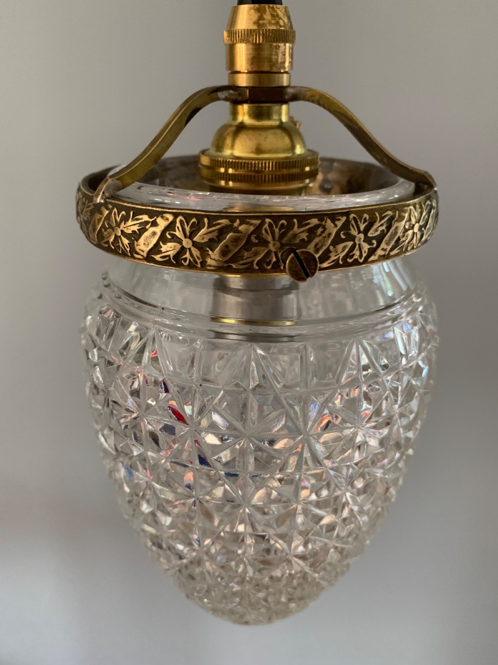 C1920’s Cut Glass Pendant Ceiling Light, Rewired  View IV
