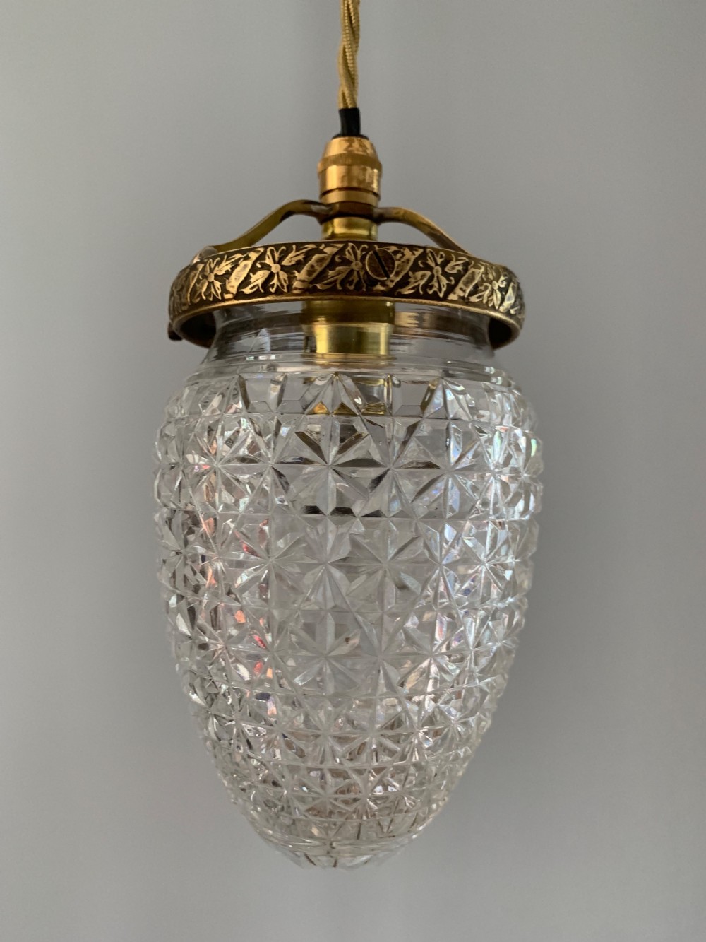 C1920’s Cut Glass Pendant Ceiling Light, Rewired  View V