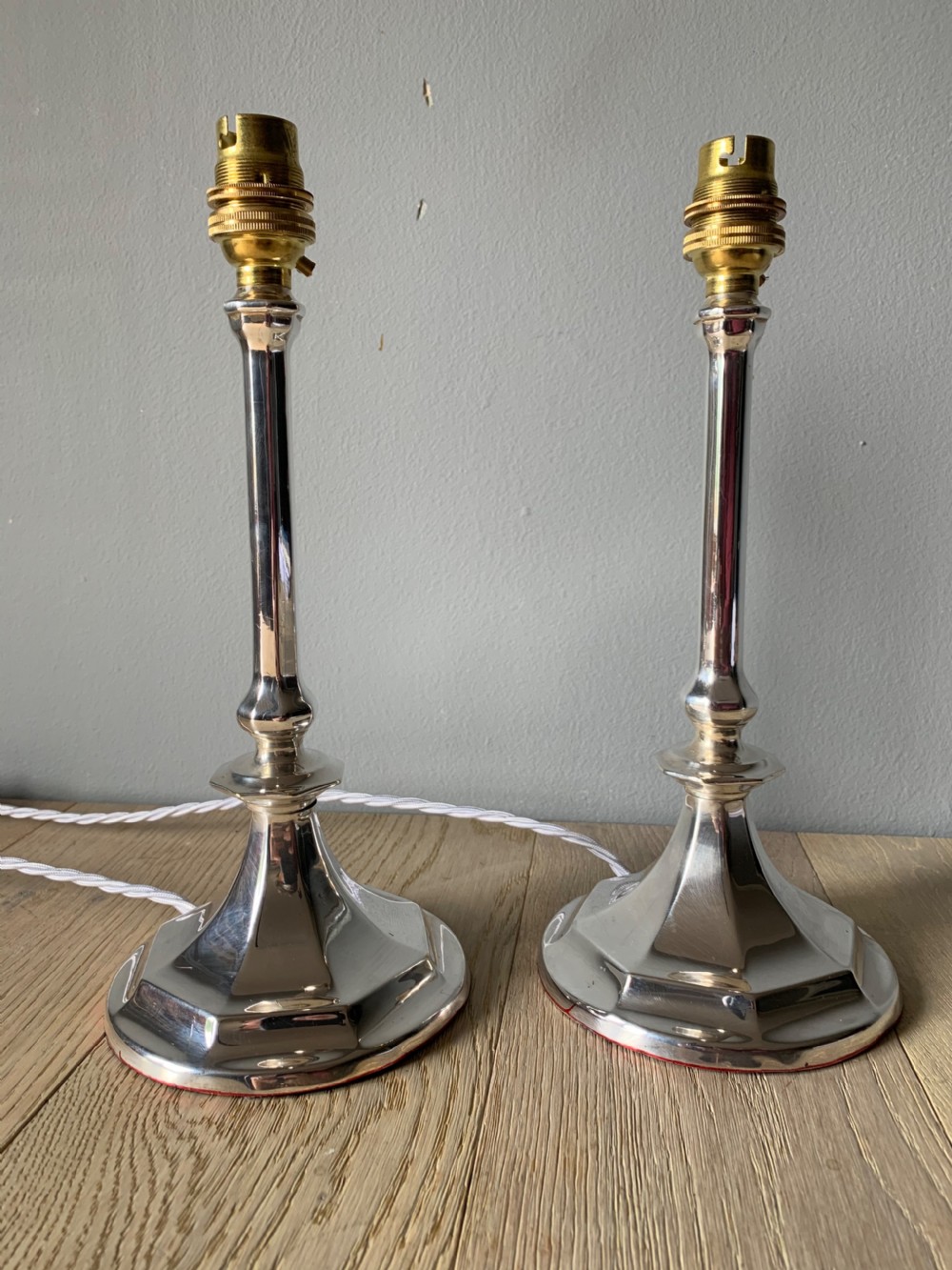 Pair of 1920s Chrome Silver Table Lamps, Rewired and PAT tested