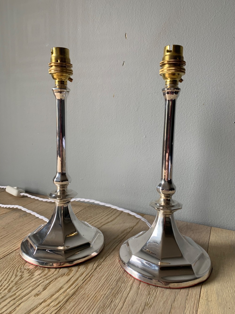 Pair of 1920s Chrome Silver Table Lamps, Rewired and PAT tested View II