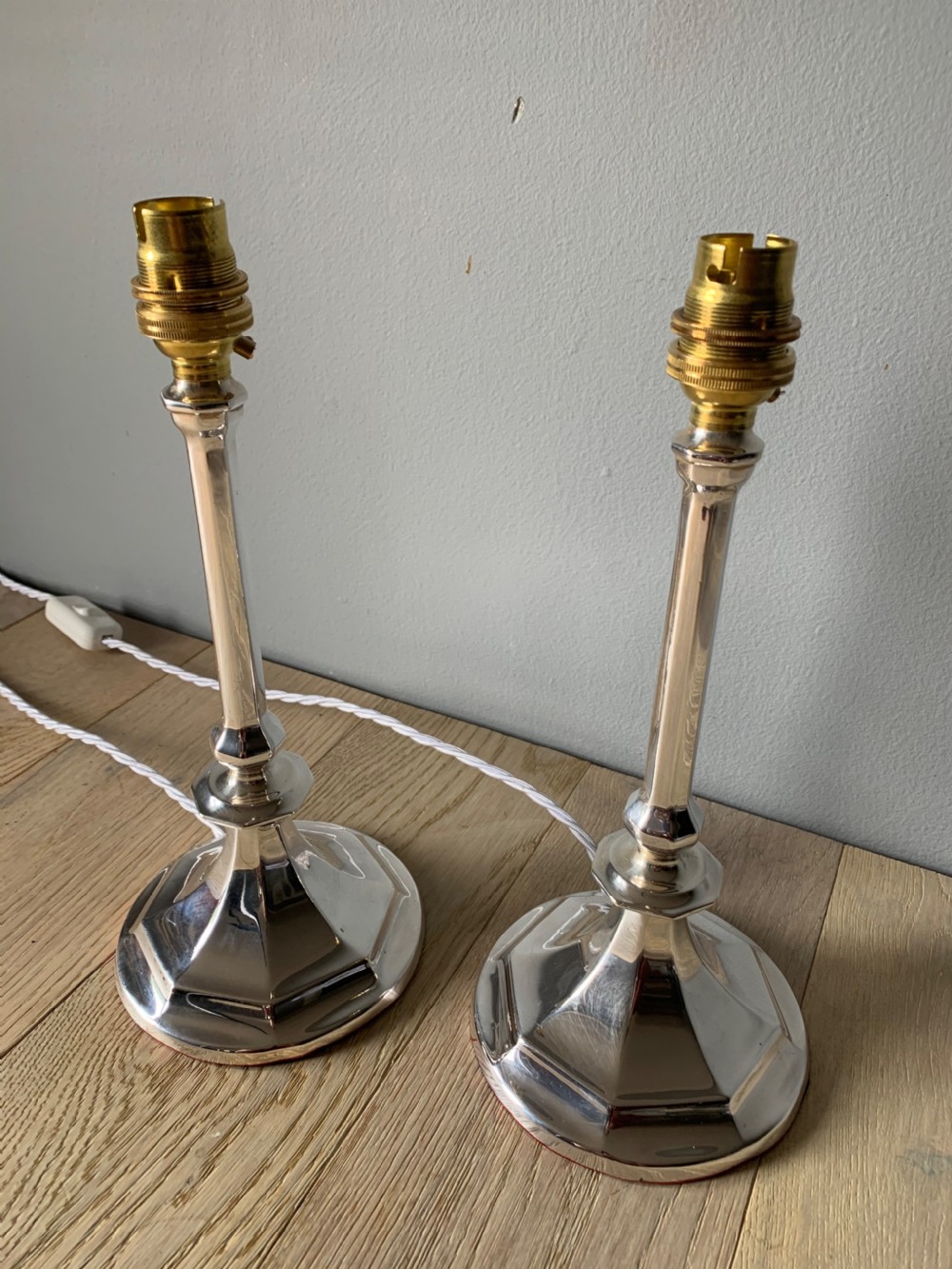 Pair of 1920s Chrome Silver Table Lamps, Rewired and PAT tested View III