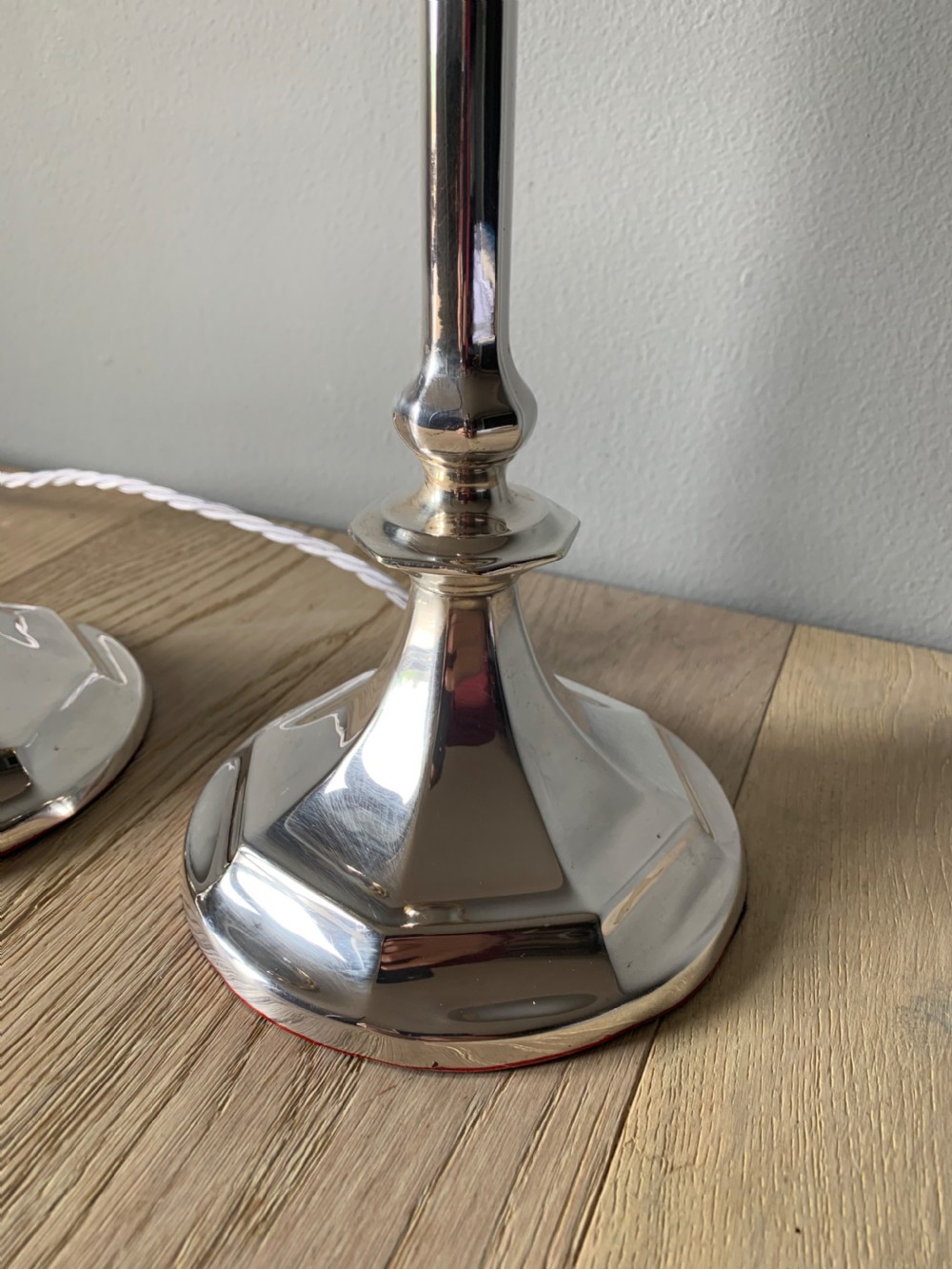 Pair of 1920s Chrome Silver Table Lamps, Rewired and PAT tested View IV