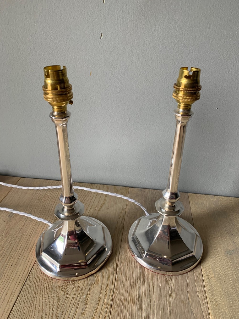 Pair of 1920s Chrome Silver Table Lamps, Rewired and PAT tested View V