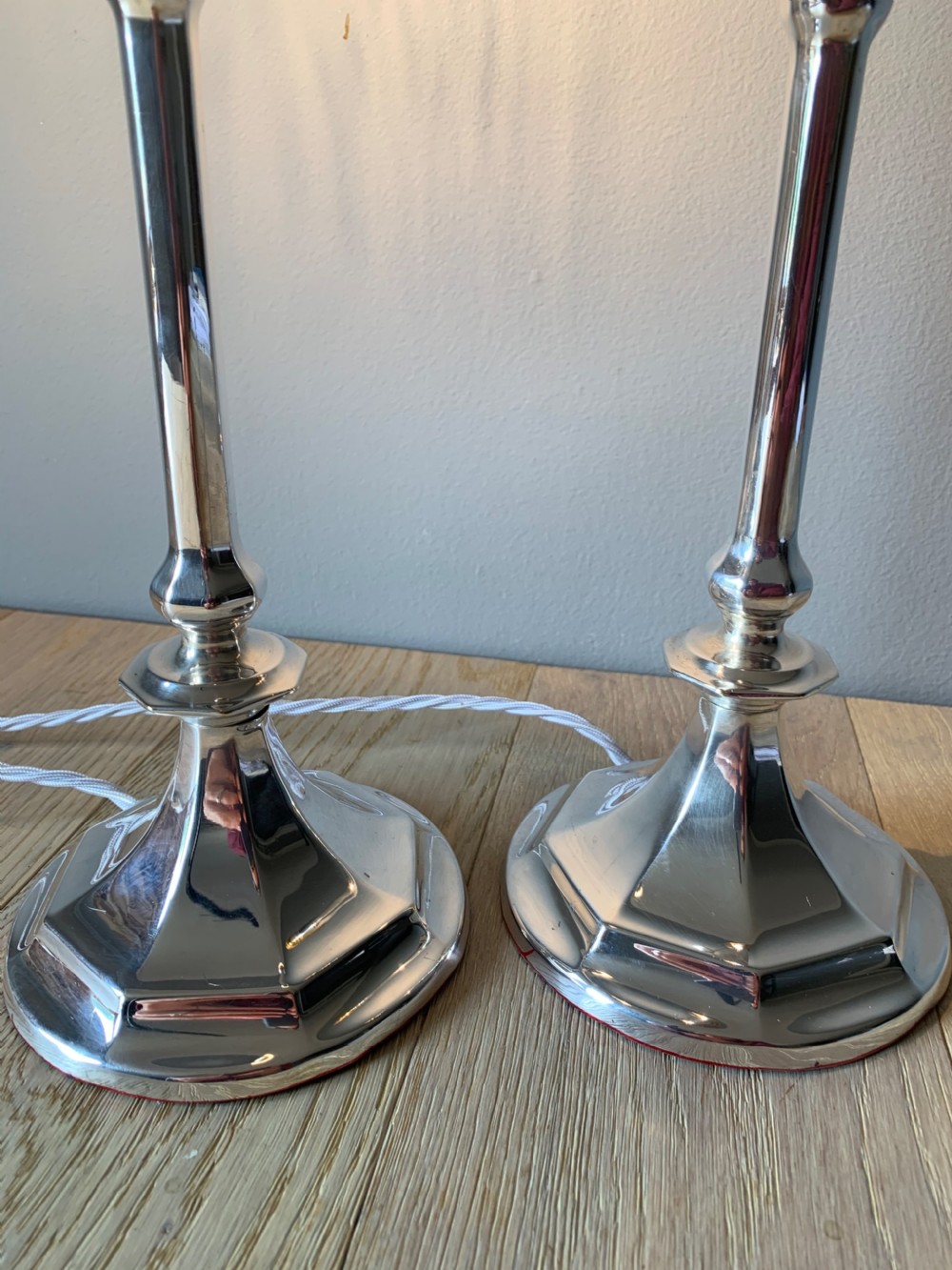Pair of 1920s Chrome Silver Table Lamps, Rewired and PAT tested View X