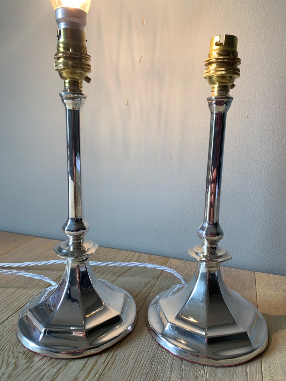 Pair of 1920s Chrome Silver Table Lamps, Rewired and PAT tested View XII