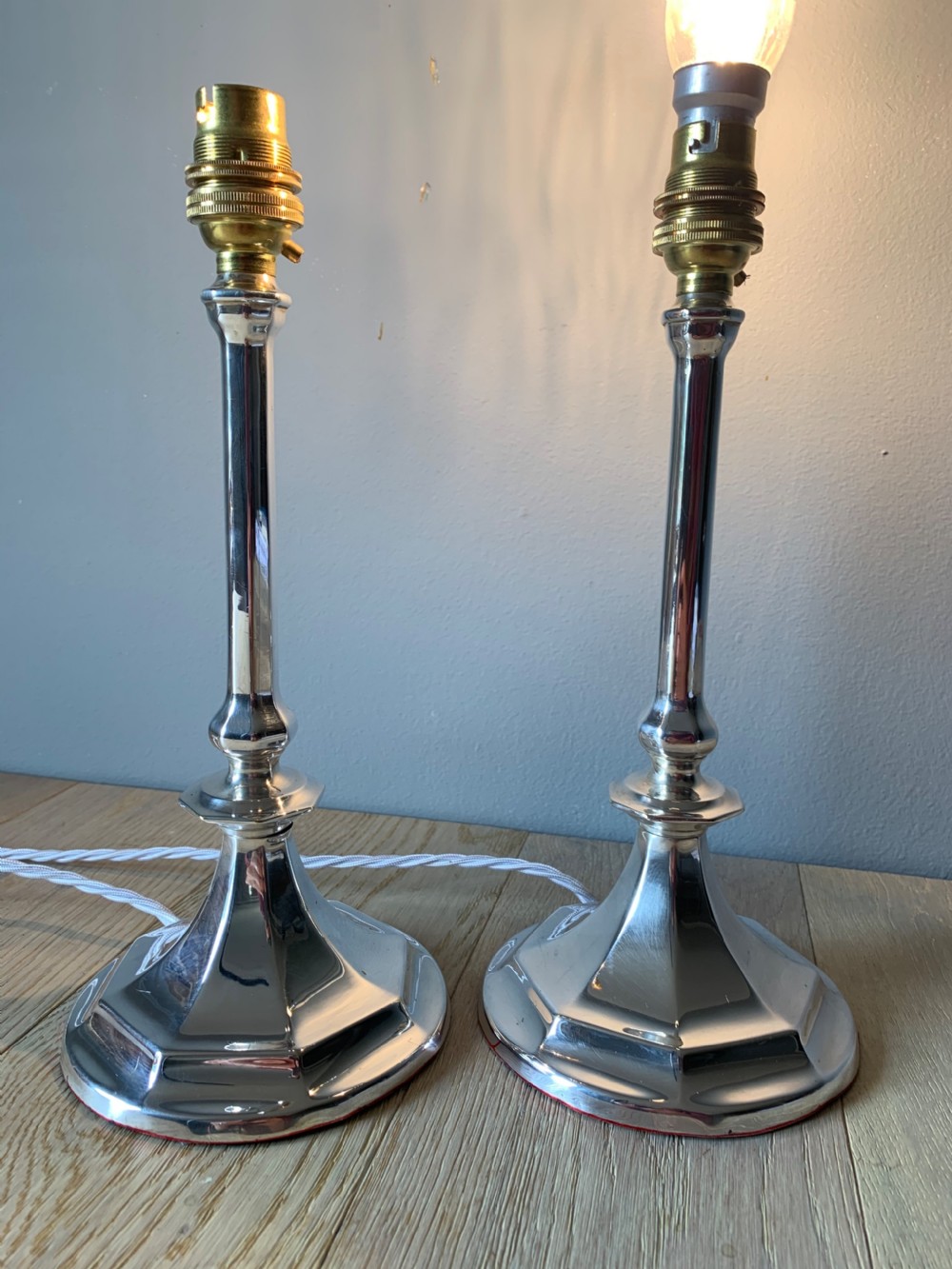 Pair of 1920s Chrome Silver Table Lamps, Rewired and PAT tested View XIII