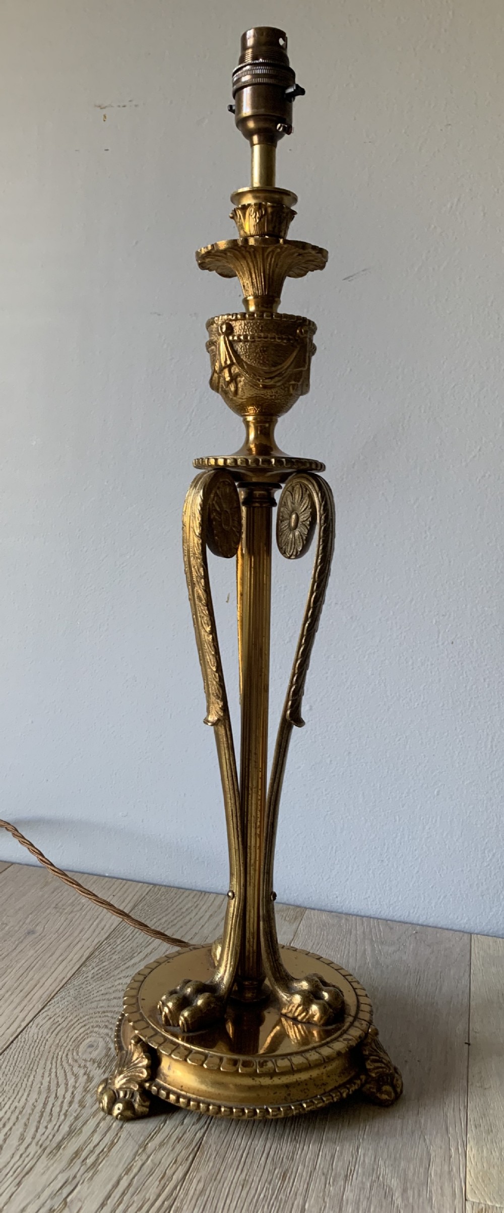 Tall French Gilded Brass Table Lamp, Rewired and PAT tested