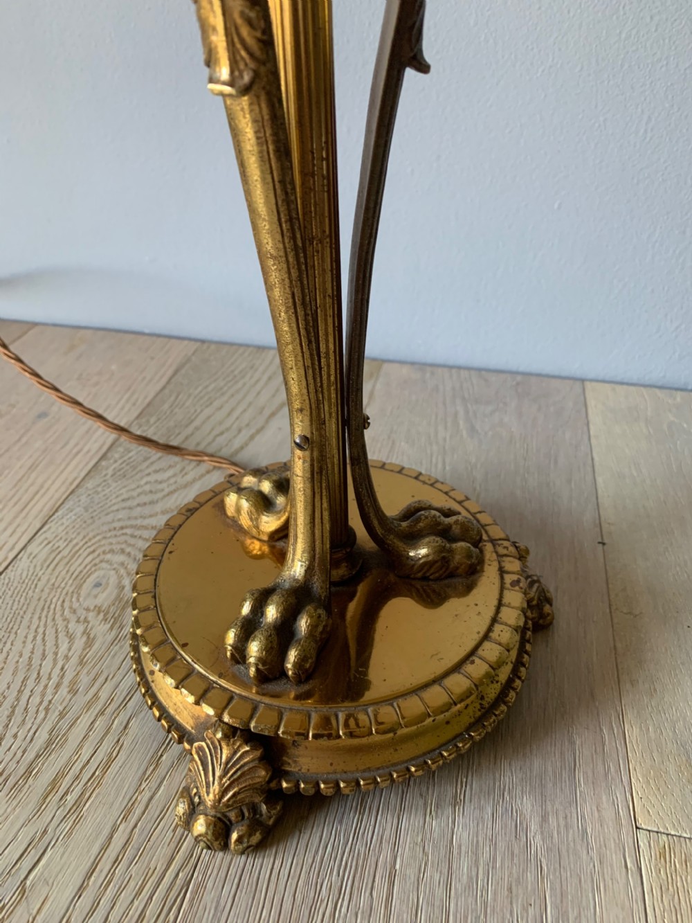 Tall French Gilded Brass Table Lamp, Rewired and PAT tested View IV