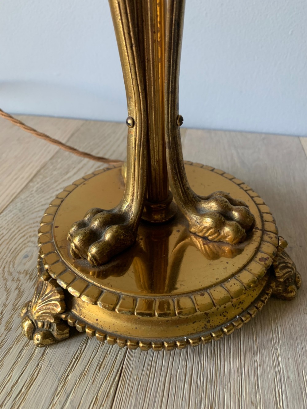 Tall French Gilded Brass Table Lamp, Rewired and PAT tested View VI