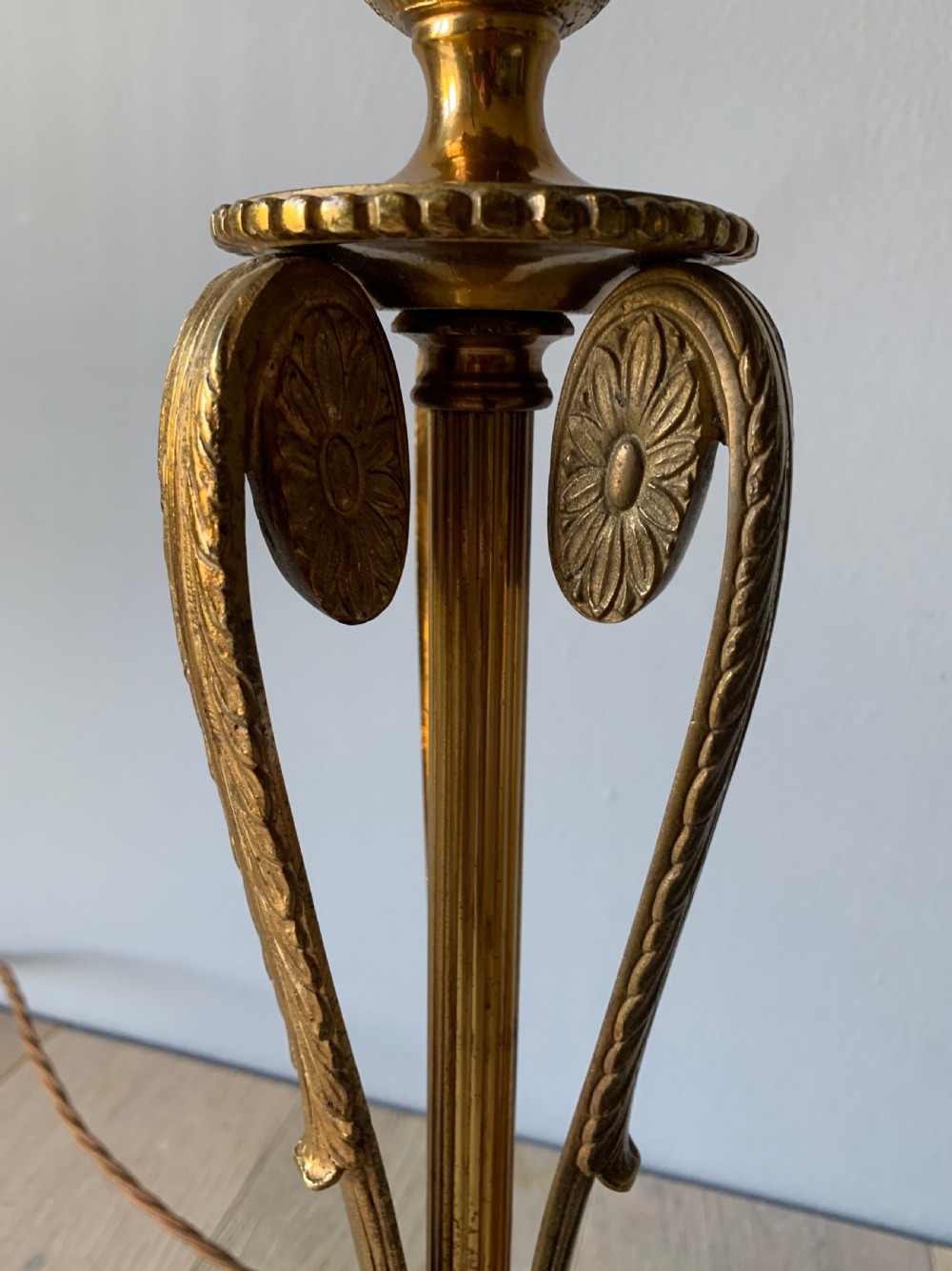 Tall French Gilded Brass Table Lamp, Rewired and PAT tested View VII