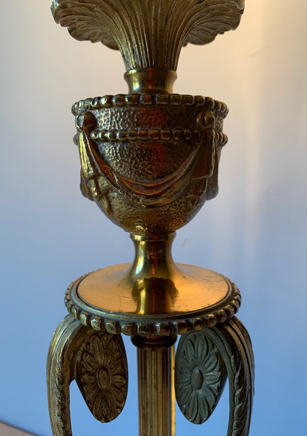Tall French Gilded Brass Table Lamp, Rewired and PAT tested View XIII