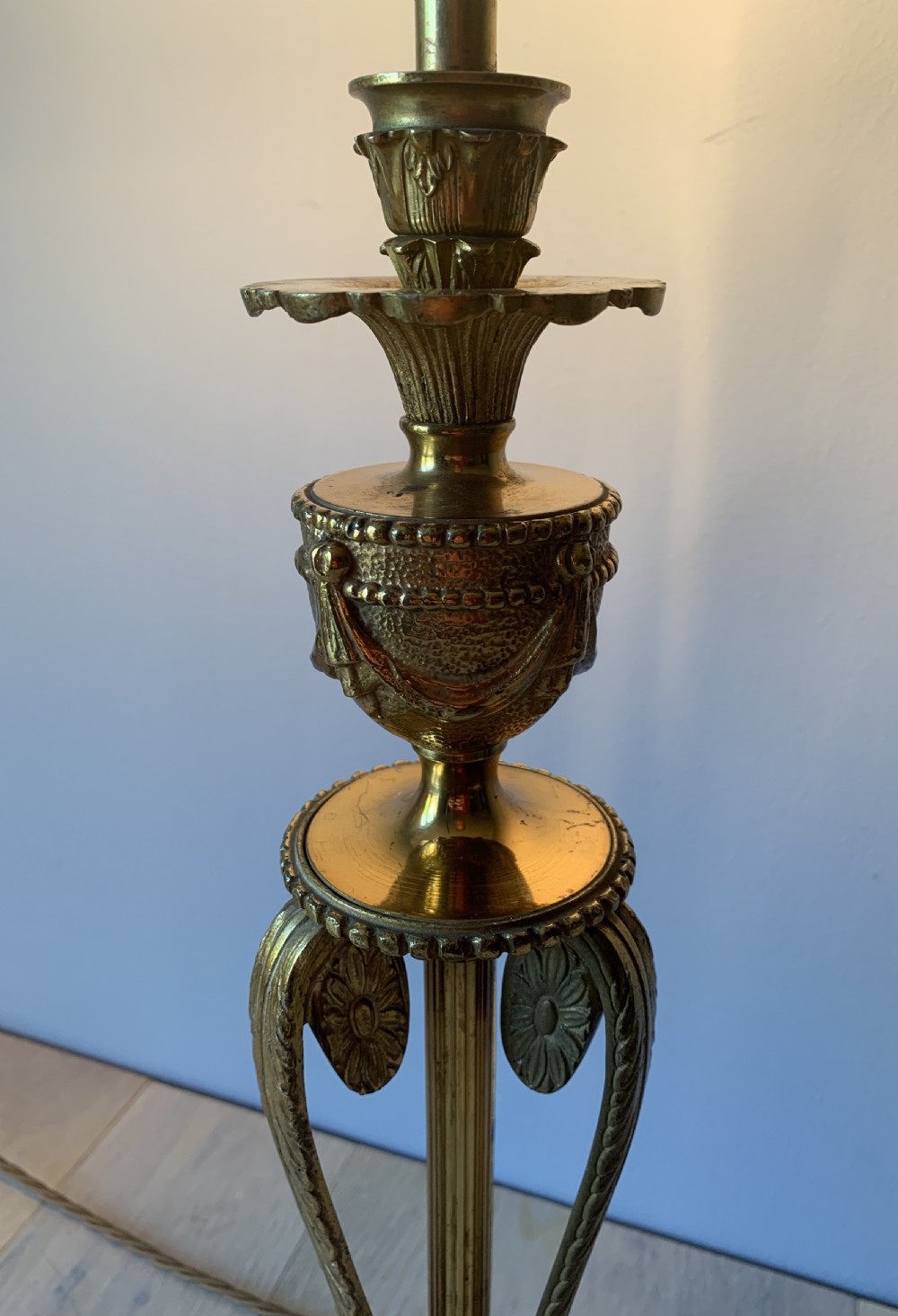 Tall French Gilded Brass Table Lamp, Rewired and PAT tested View XIV