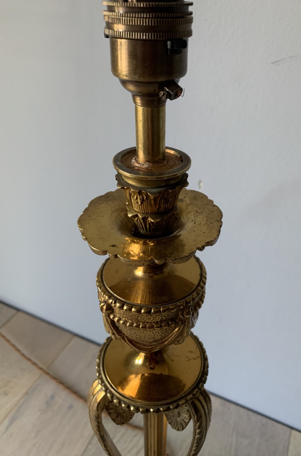 Tall French Gilded Brass Table Lamp, Rewired and PAT tested View XV