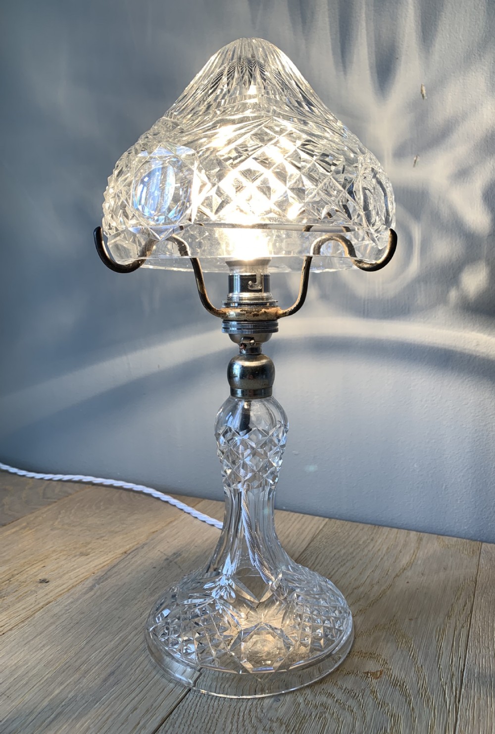 Cut Glass Crystal Mushroom Table Lamp Rewired and Pat tested  View IV