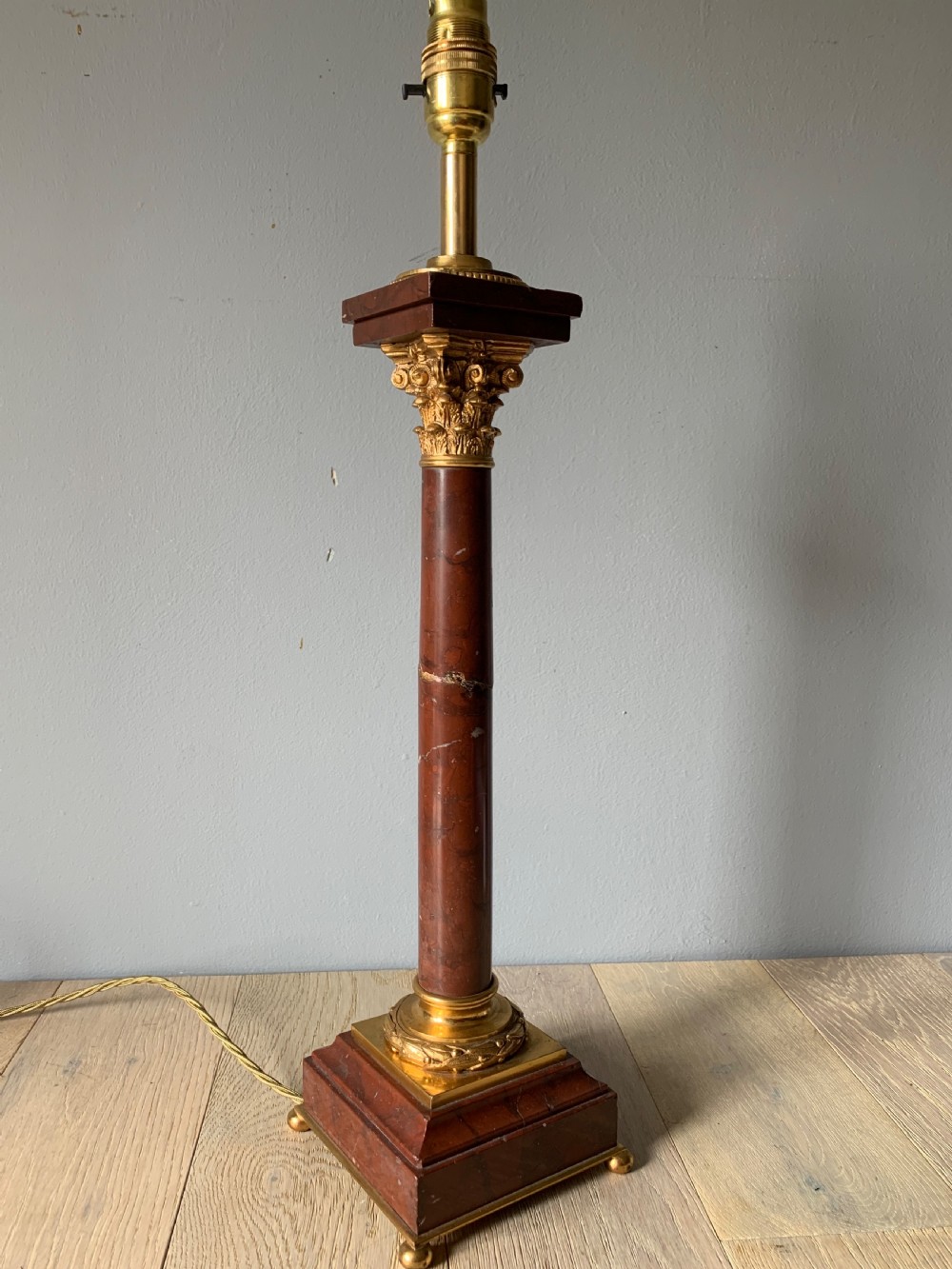 Tall French Marble & Gilded Brass Corinthian Column Table Lamp, Rewired and Pat tested 