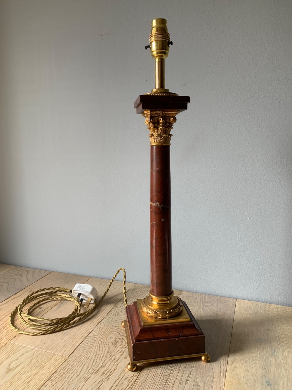 Tall French Marble & Gilded Brass Corinthian Column Table Lamp, Rewired and Pat tested  View II