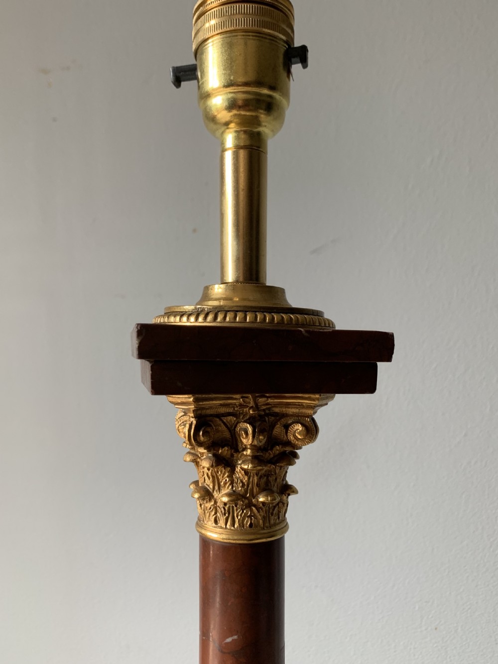 Tall French Marble & Gilded Brass Corinthian Column Table Lamp, Rewired and Pat tested  View IV