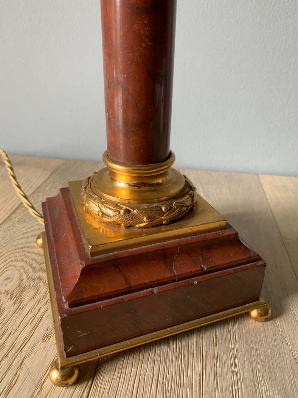 Tall French Marble & Gilded Brass Corinthian Column Table Lamp, Rewired and Pat tested  View V