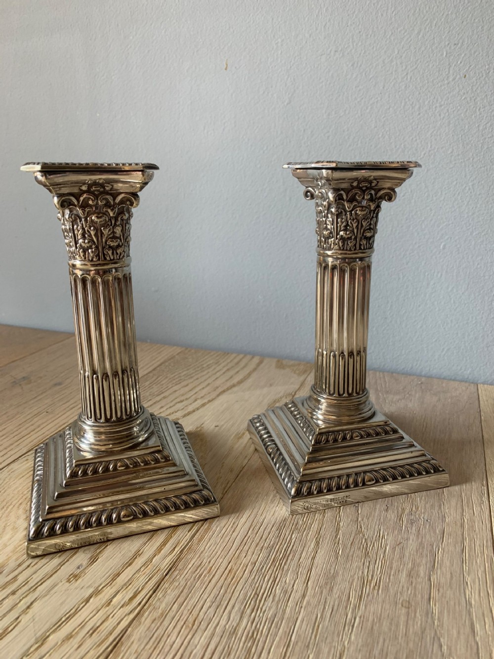 Pair of Mappin Bros Silver Plate Candlesticks, c1895