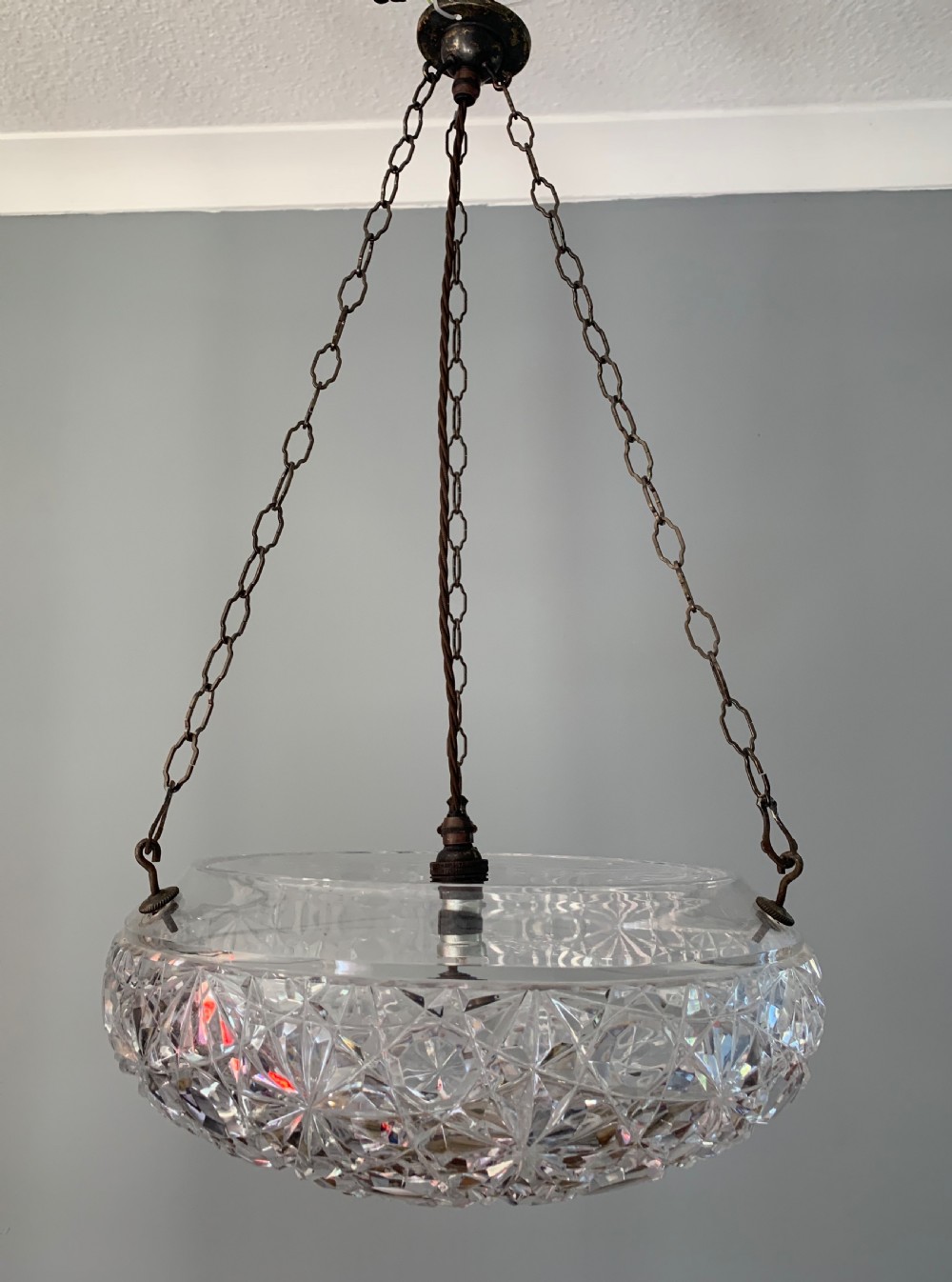 Superb Cut Glass Crystal 1920’s Ceiling Light, Rewired 