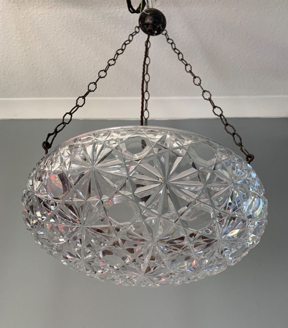 Superb Cut Glass Crystal 1920’s Ceiling Light, Rewired  View II