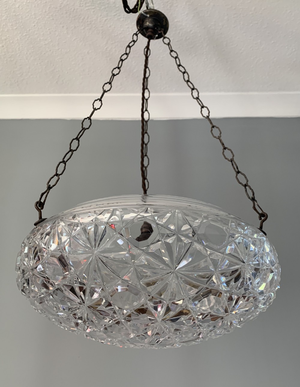 Superb Cut Glass Crystal 1920’s Ceiling Light, Rewired  View III