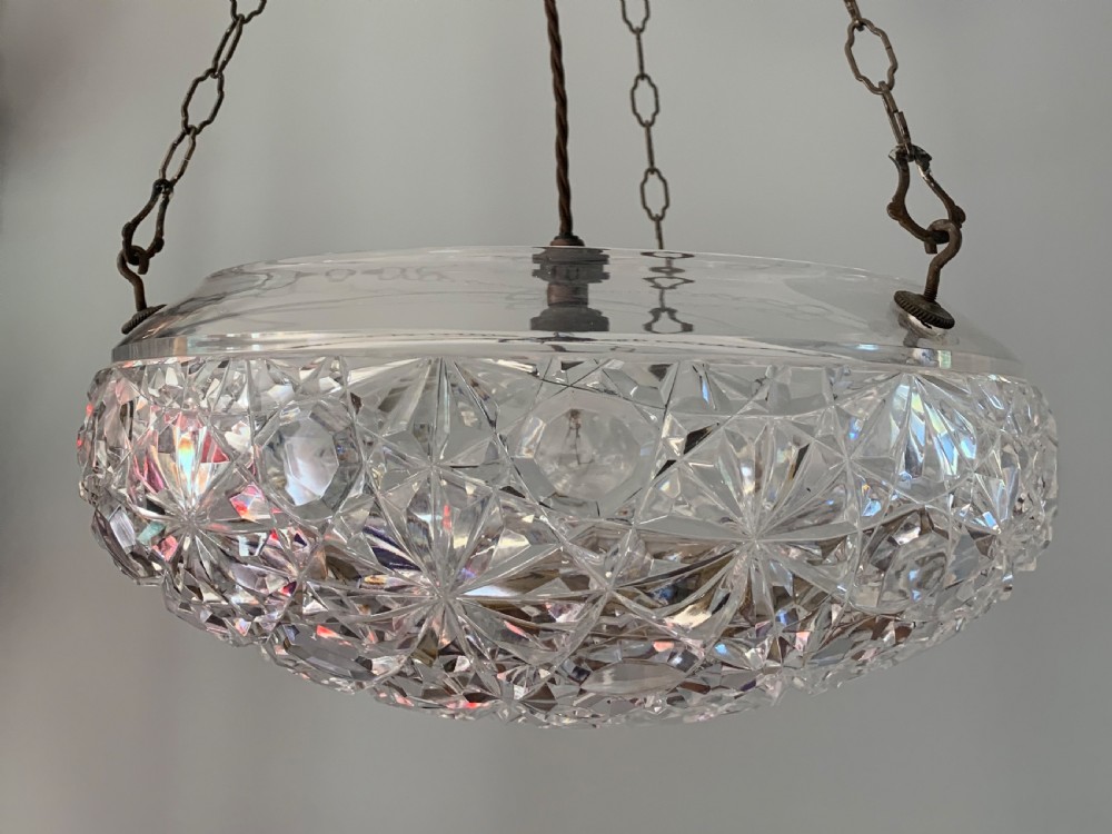 Superb Cut Glass Crystal 1920’s Ceiling Light, Rewired  View V