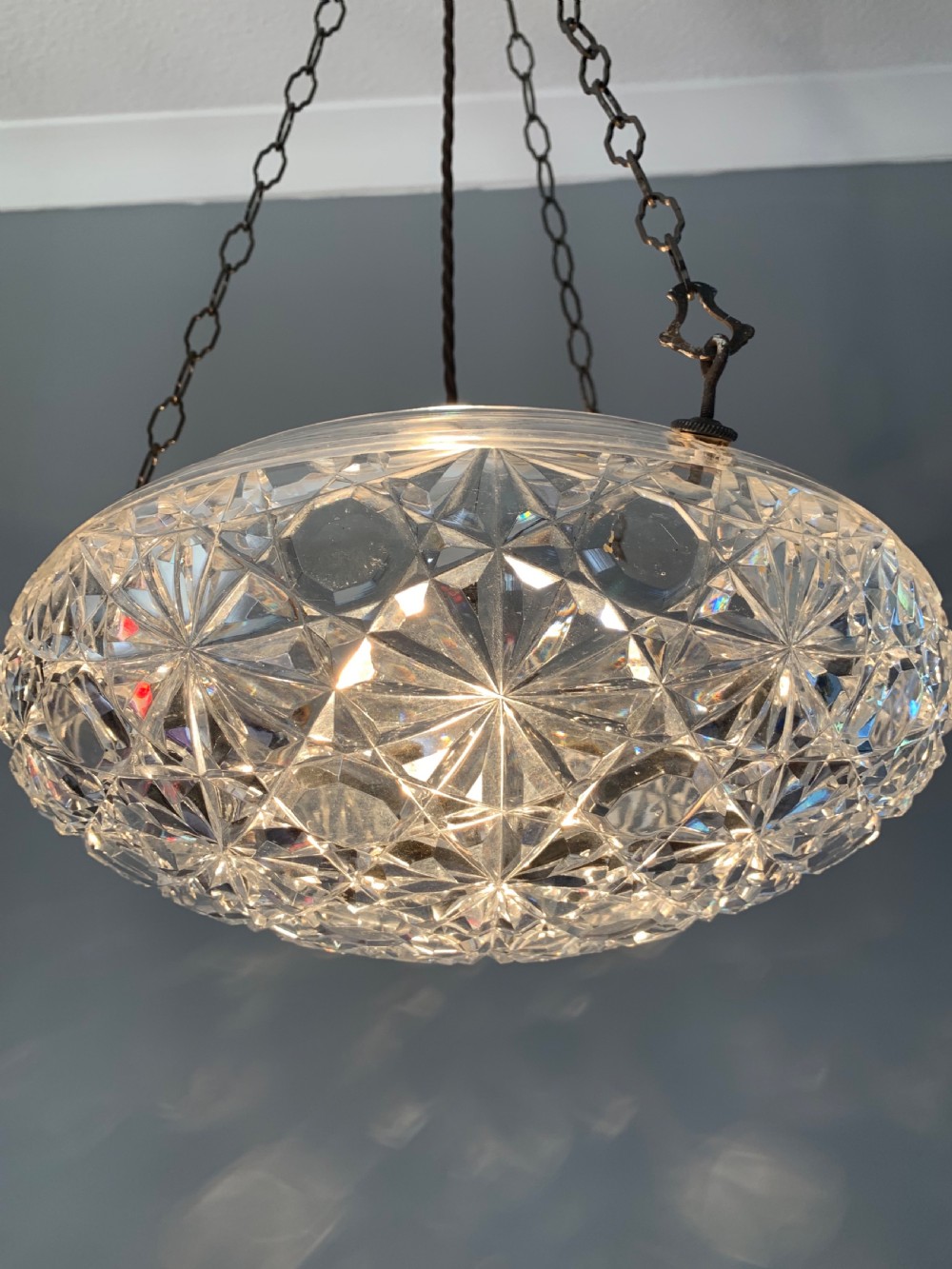 Superb Cut Glass Crystal 1920’s Ceiling Light, Rewired  View X