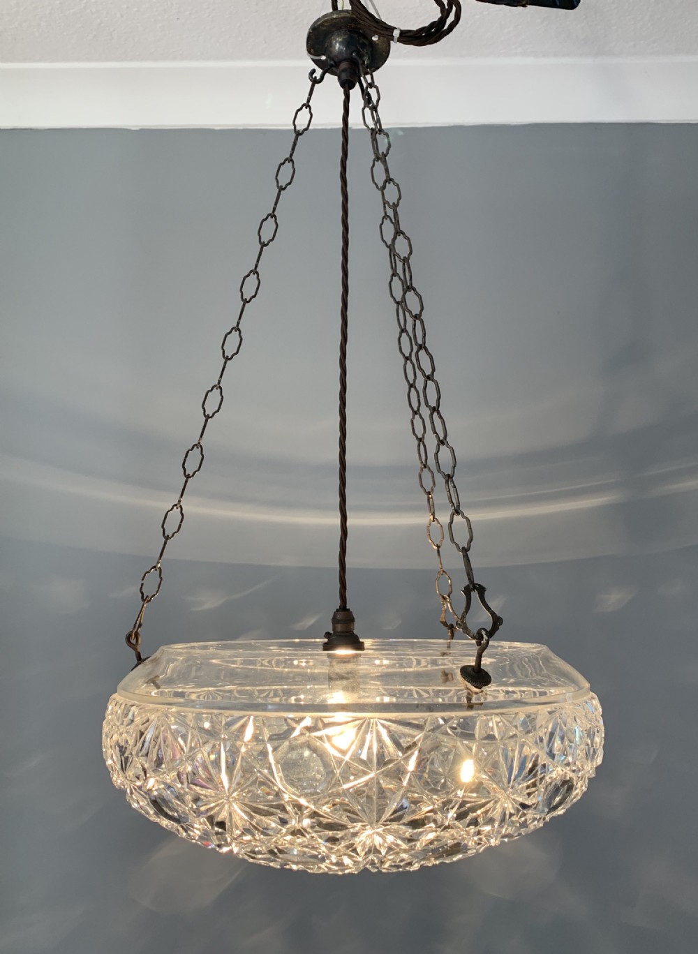 Superb Cut Glass Crystal 1920’s Ceiling Light, Rewired  View XI