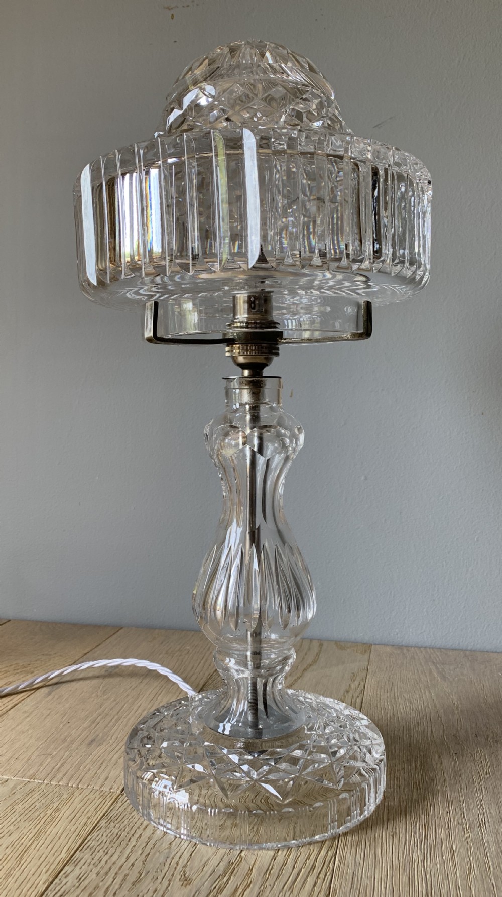 1930’s Deco Cut Glass Crystal Table Lamp, Rewired and Pat tested 