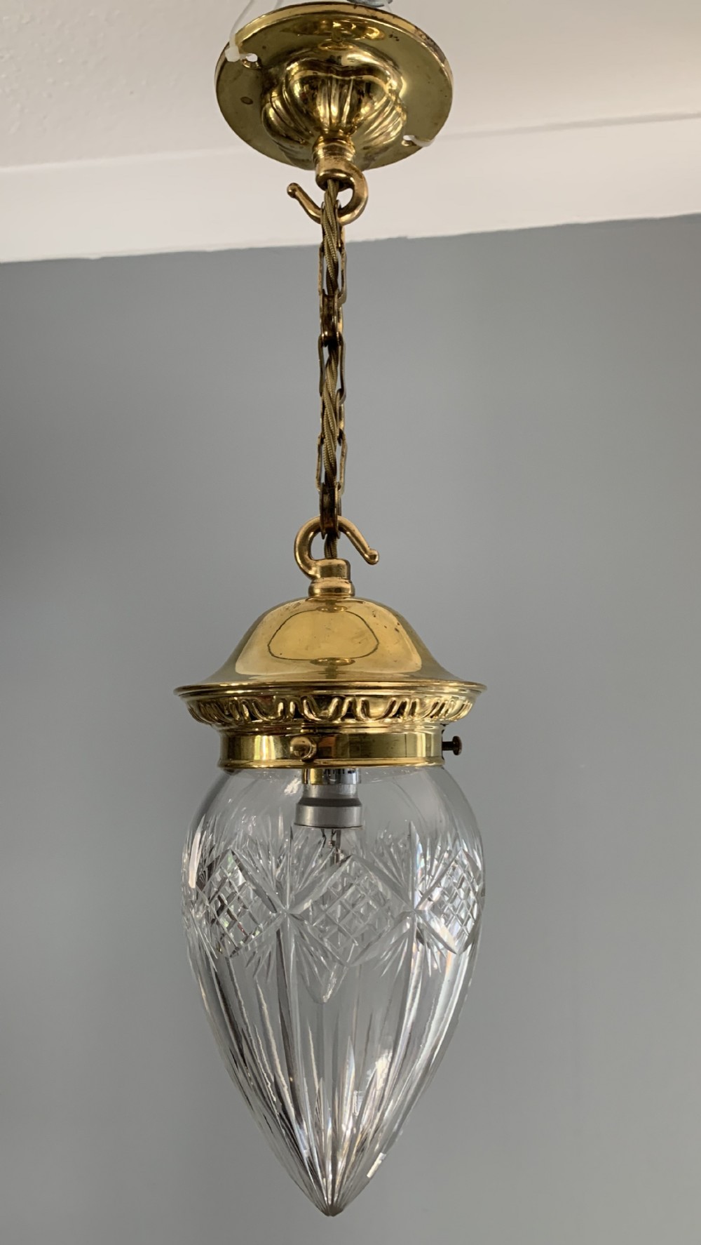 c1910 Cut Glass Crystal Ceiling Pendant Light, Rewired 