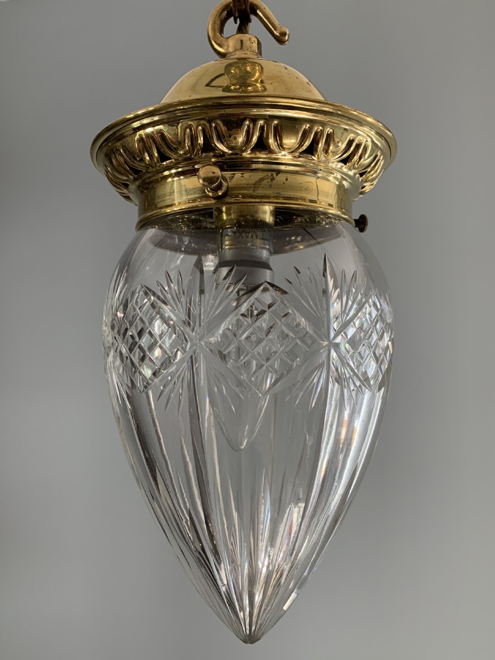 c1910 Cut Glass Crystal Ceiling Pendant Light, Rewired  View II