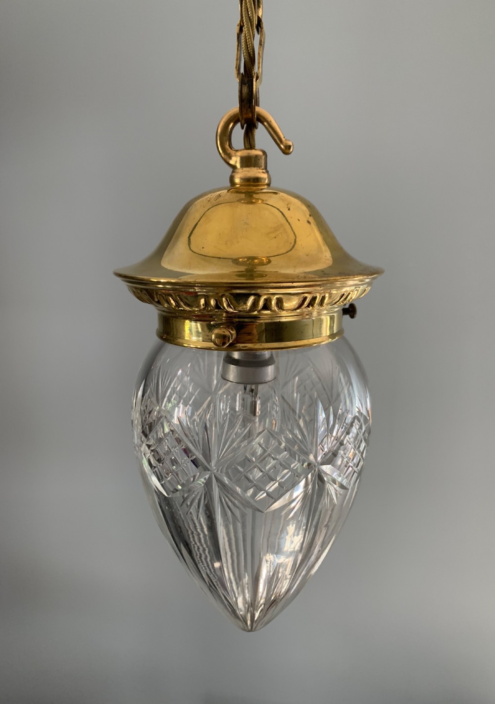 c1910 Cut Glass Crystal Ceiling Pendant Light, Rewired  View III
